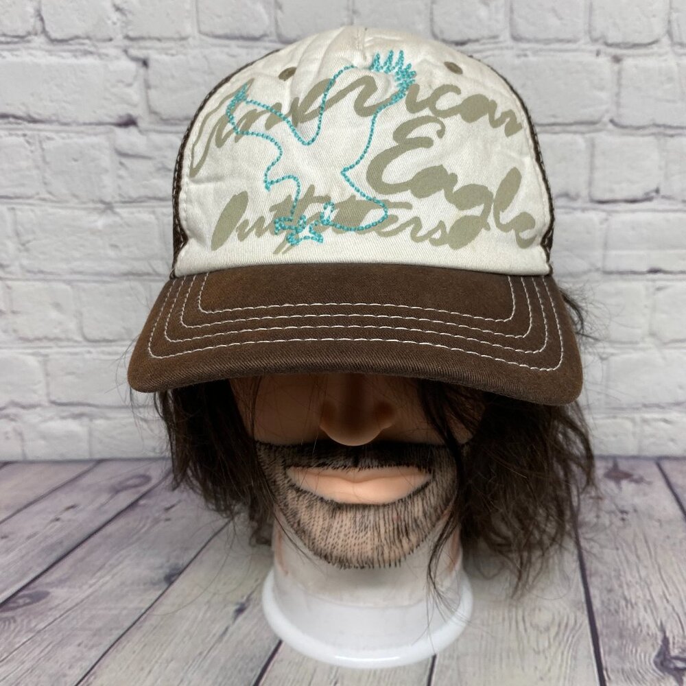 Vintage American Eagle Women Trucker Hat Mesh Cap Snapback Brown White Foam